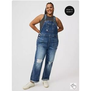 NEW Torrid 24 Tall Straight Leg Overall, Distressed, Medium Wash